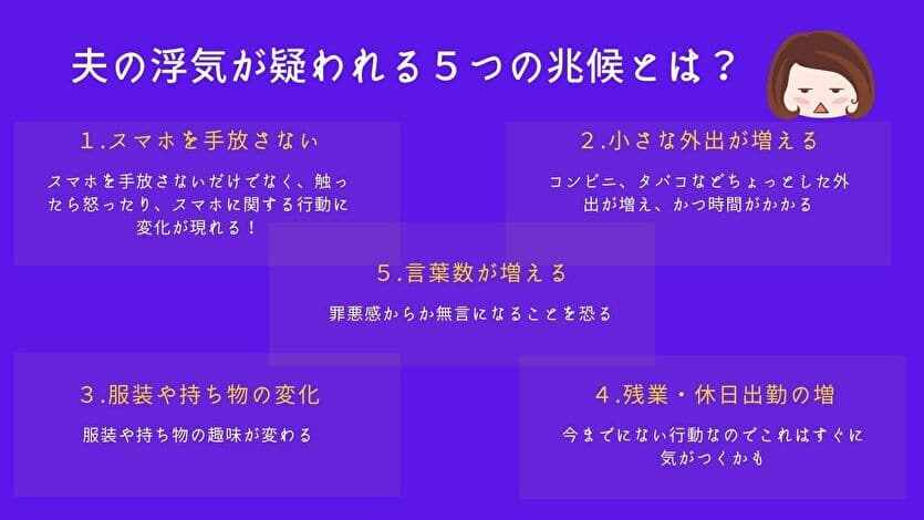 夫の浮気が疑われる５つの兆候